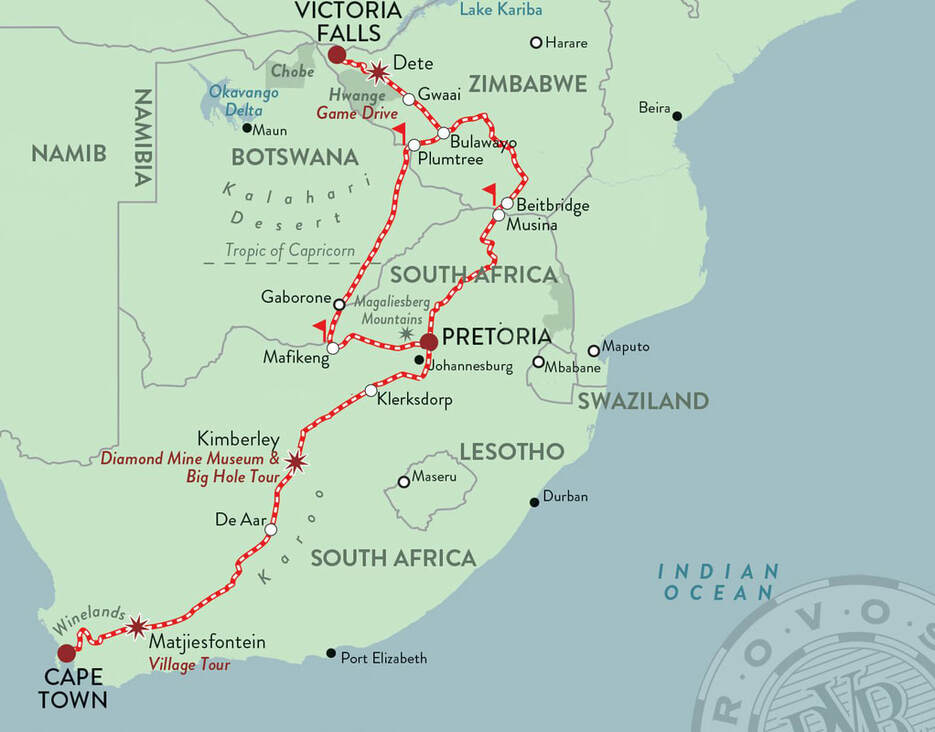 Map Rovos Rail Cape Town to Victoria Falls