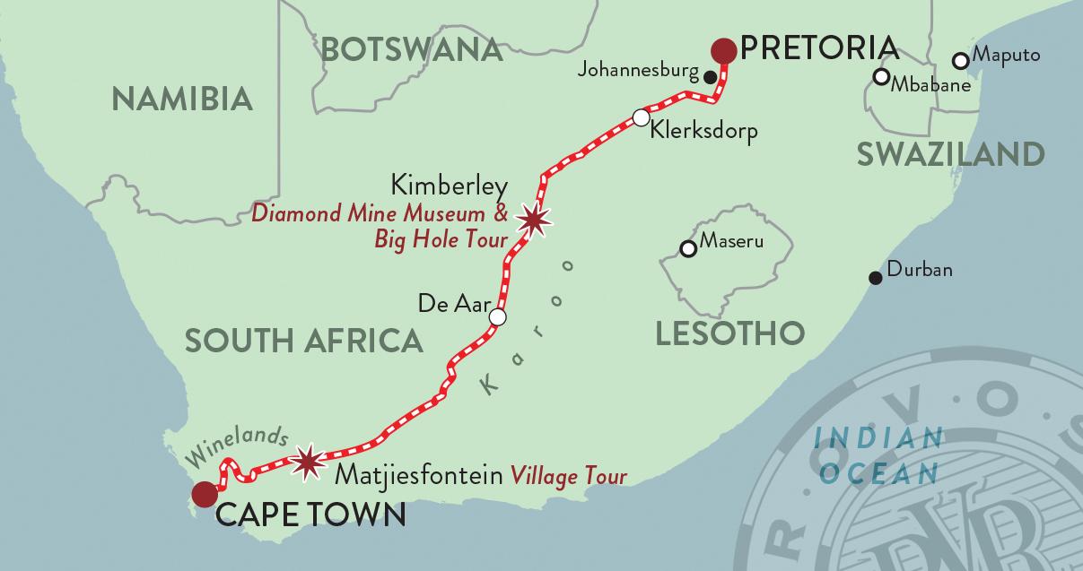 Map Rovos Rail Cape Town Journey / Route