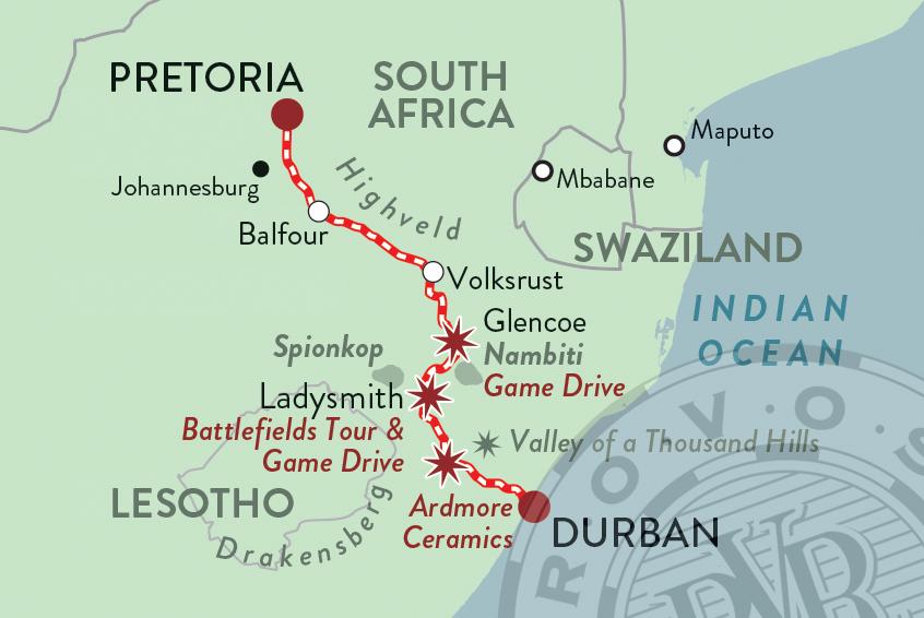 Map Rovos Rail Durban Safari Route