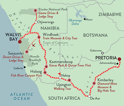 Map Rovos Rail Namibia Pretoria Swakopmund Journey