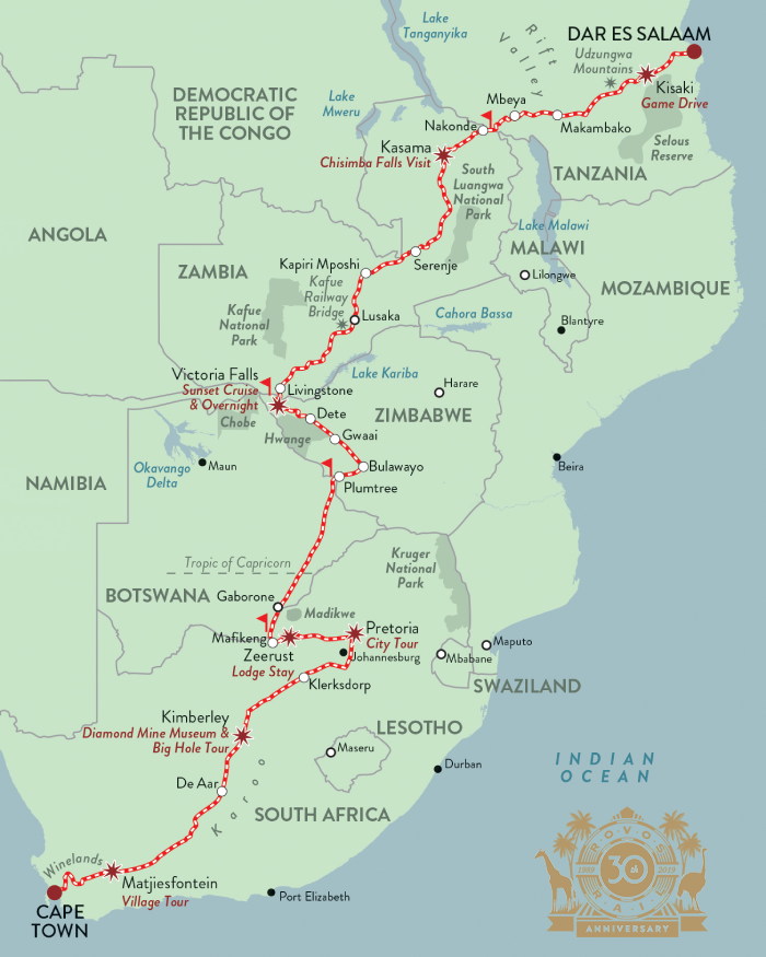 map rovos rail cape town to dar es salaam