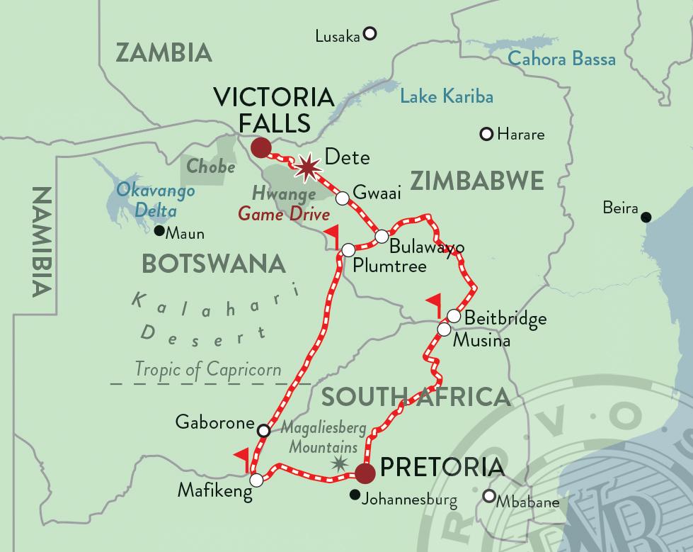 Rovos Rail Victoria Falls Map Pretoria to Victoria Falls