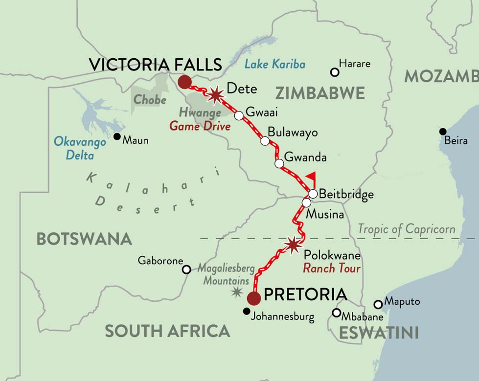 Map Rovos Rail Victoria Falls